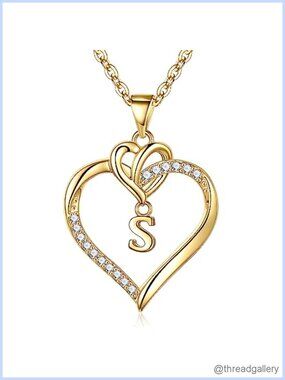 14k Gold Plated Heart Initial Necklace CZ Pendant 18" Women Jewelry Gift